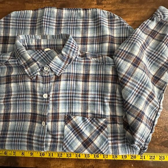 Womens Flannel Plaid Shirt Large Blue Brown Cotton Western Cowgirl Farmcore EUC - Picture 4 of 6